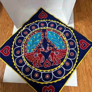Vintage Hand Embroidery Needlework Banjara  India  Peacock Tapestry 29”x29”